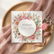 Baptism Invitation Pink Floral Elegant