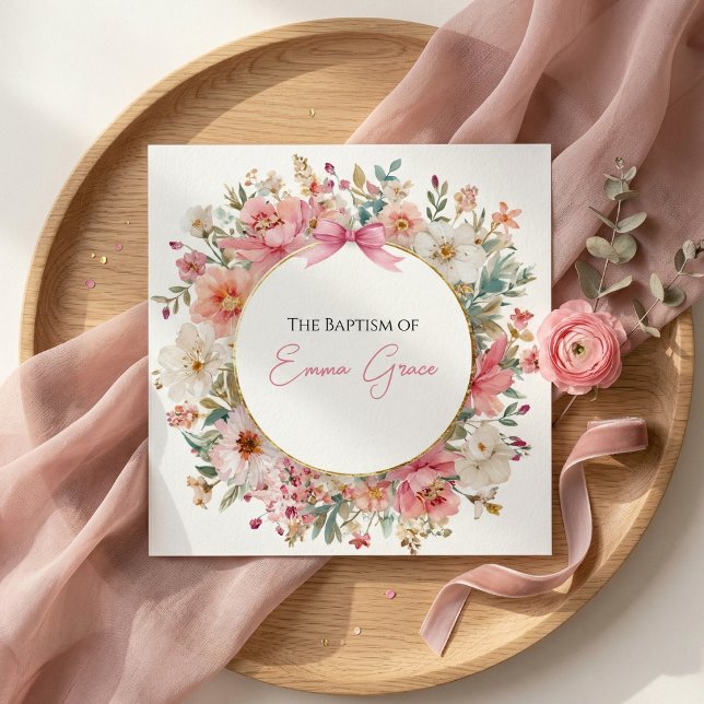 Baptism Invitation Pink Floral Elegant (Creator Uploaded)