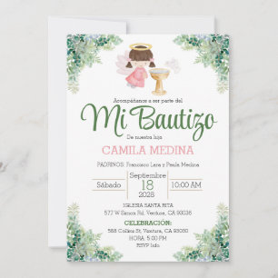 Baptism Invitation Spanish Girl Greenery