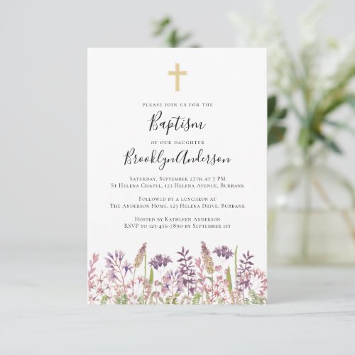 Baptism Invitation  Wildflower Cross