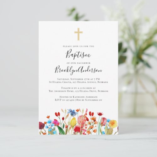 Baptism Invitation  Wildflower Cross