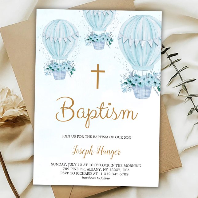 Baptism invitation with blue hot air balloon  (Creator Uploaded)