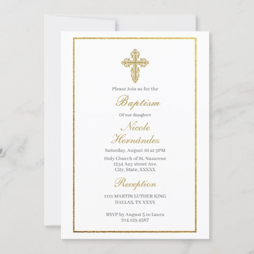 Baptism invitation with gold frame