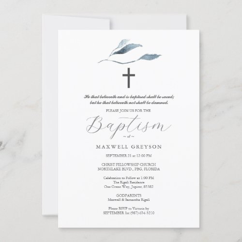 Baptism Invitations Dusty Blue Botanicals 