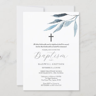 Baptism Invitations Dusty Blue Botanicals