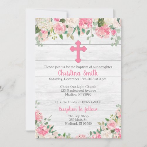 Baptism Invitations for a Girl _ Watercolor Flower
