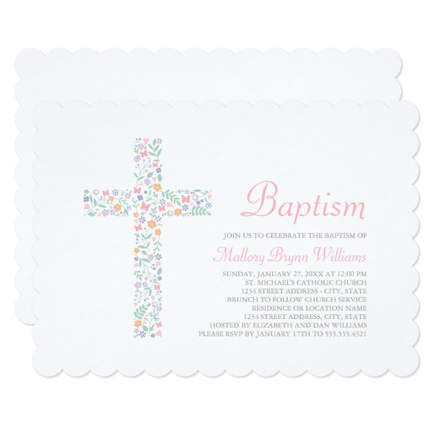 Baptism Invitations For Baby Girl | Floral Cross