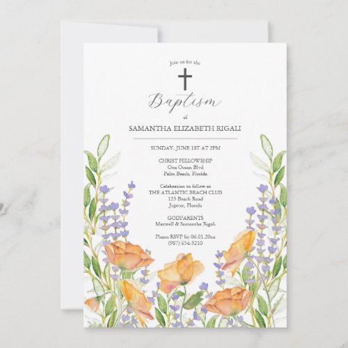 Baptism Invitations Godparents Names Floral