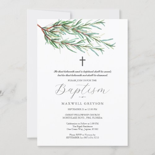 Baptism Invitations Pine Bows Botanicals 