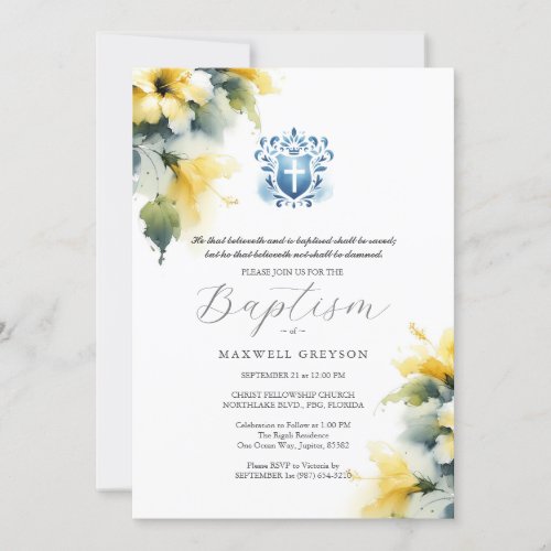 Baptism Invitations Religious Blue and Yellow
