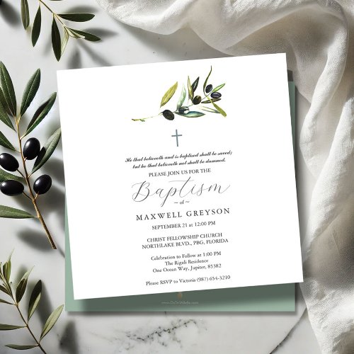 Baptism Invitations Religious Olive Branch Square