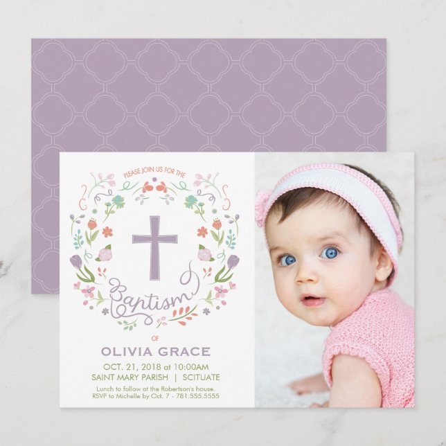 Baptism Invite for Girl - Photo, Custom, Pretty (Front/Back)