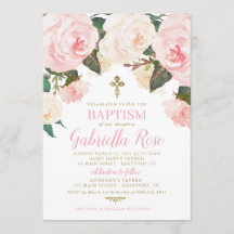 Baptism Invite | Pink Floral Gold