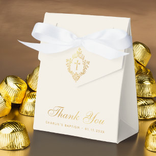 Baptism Ivory Faux Gold Crest Thank You Elegant Favor Boxes