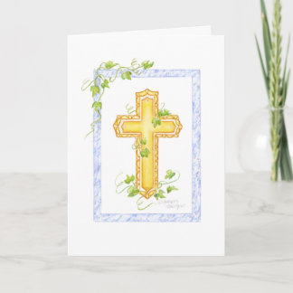 Baptism Ivy Cross Greeting Card