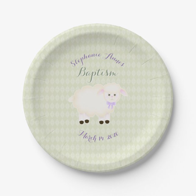 Baptism Lamb Paper Plates (Front)