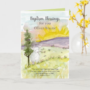Baptism Lamb Sunrise Landscape Personalized Card