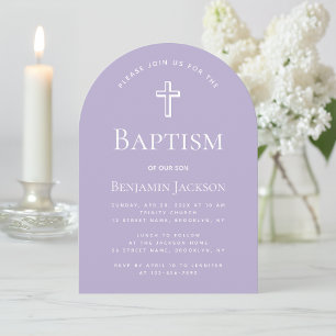 Baptism Lavender Arch Simple Religious Christening Invitation