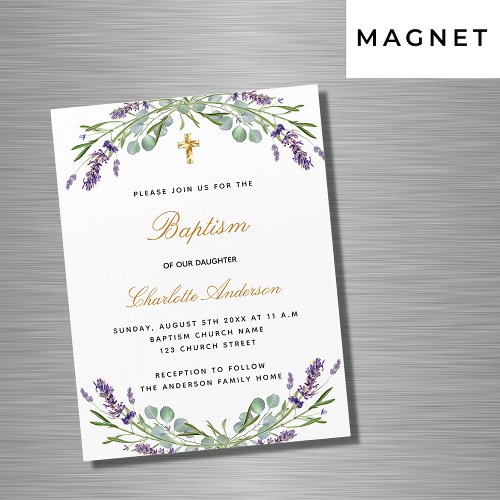 Baptism lavender violet floral eucalyptus luxury magnetic invitation