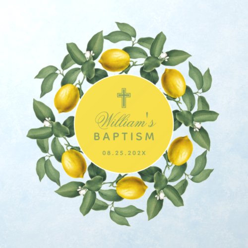 Baptism Lemon Yellow Circle Botanical Green Leaves Wall Decal