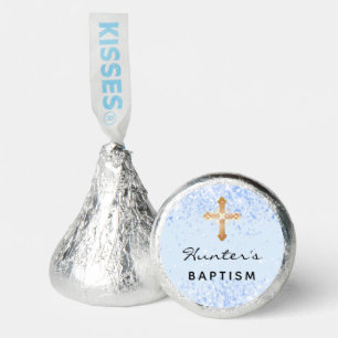 Baptism light blue boy cross name hershey®'s kisses®
