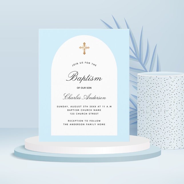 Baptism light blue white arch boy invitation (Creator Uploaded)
