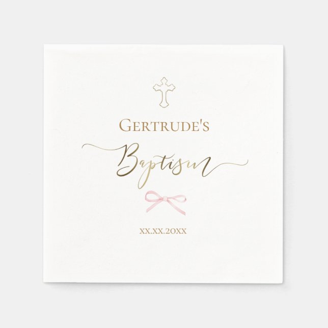 Baptism little pink bow napkins (Front)
