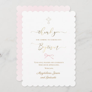 Baptism little pink bow thank you card