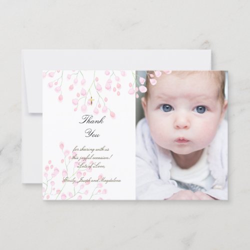 Baptism little pink flowers thank you invitation