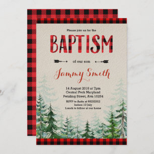 Baptism Lumberjack Red plaid Invitation