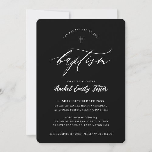 BAPTISM minimal calligraphy elegant white black Invitation