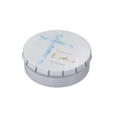 Baptism Modern Blue Watercolor Candy Tin