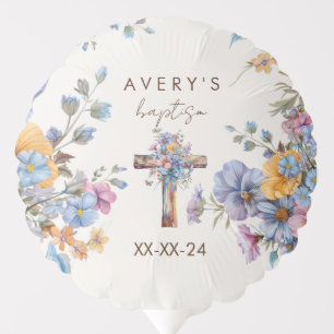 Baptism modern blue watercolor cross elegant balloon