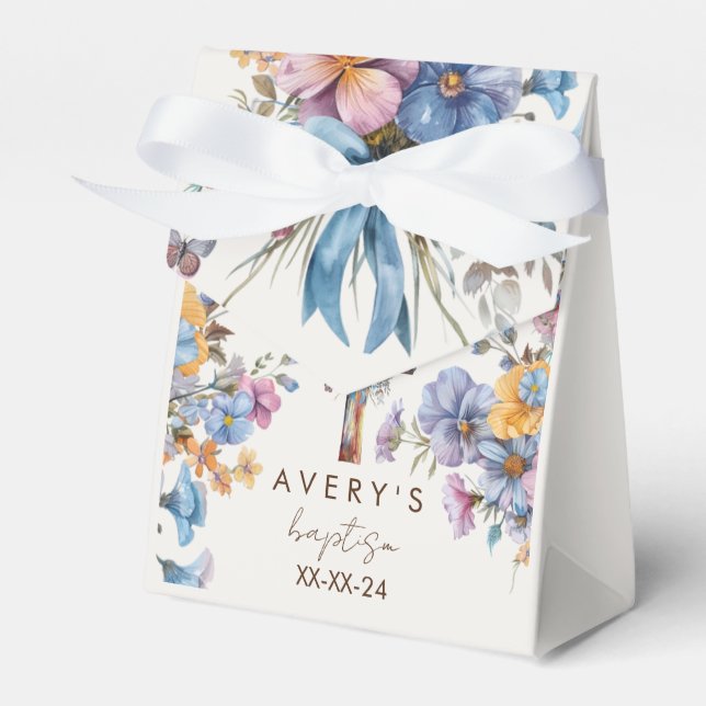 Baptism modern blue watercolor cross elegant favor boxes (Front Side)