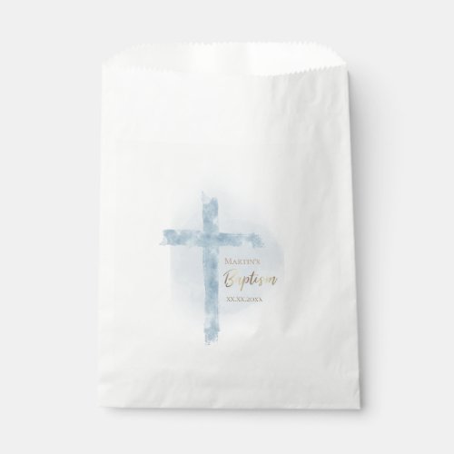 Baptism modern blue watercolor favor bag