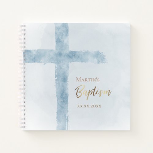 Baptism modern blue watercolor Guest Book