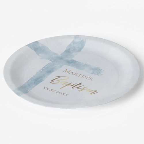 Baptism modern blue watercolor  paper plates