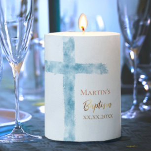 Baptism modern blue watercolor votive candle