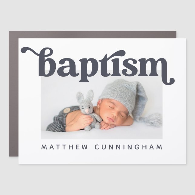 Baptism Modern Bold Simple Custom Photo Car Magnet (Front)