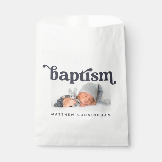 Baptism Modern Bold Simple Custom Photo Favor Bag (Front)