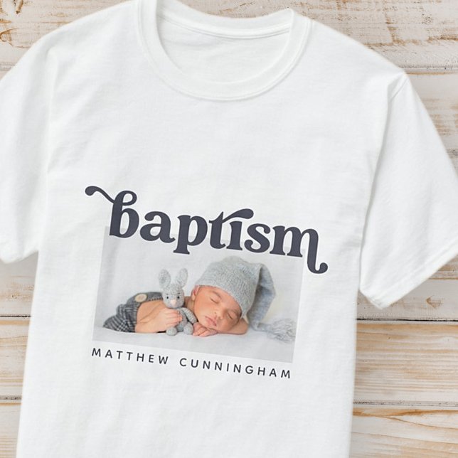Baptism Modern Bold Simple Custom Photo T-Shirt (Creator Uploaded)