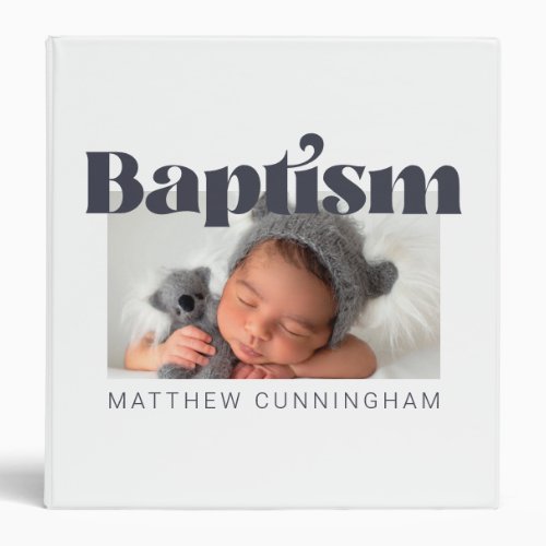 Baptism Modern Bold Simple  Photo Thank You 3 Ring Binder
