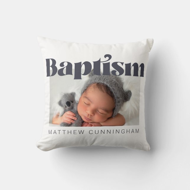 Baptism Modern Bold Simple  Photo Thank You Throw Pillow (Front)