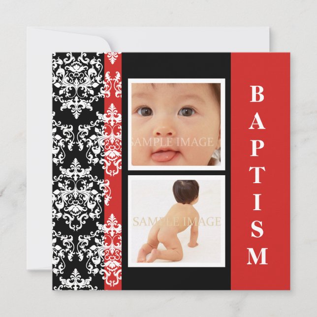 Baptism modern damask photo PERSONALIZE Invitation (Front)