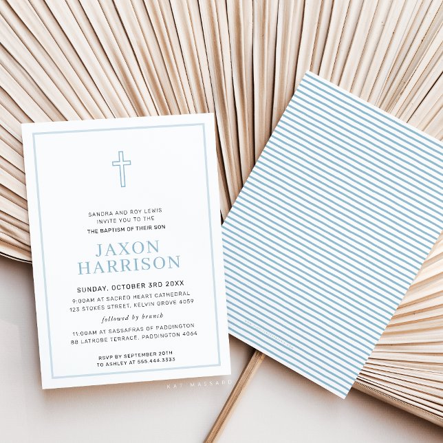 BAPTISM modern minimal cross simple boy blue Invitation (Creator Uploaded)