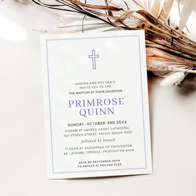 BAPTISM modern minimal cross simple girl purple Invitation (Creator Uploaded)