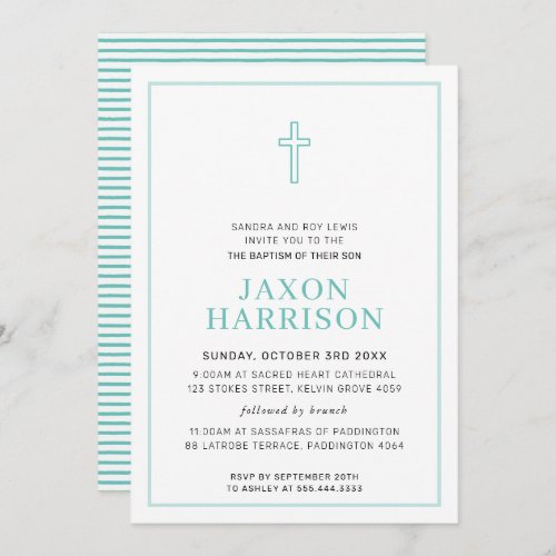 BAPTISM modern minimal cross simple mint green Invitation