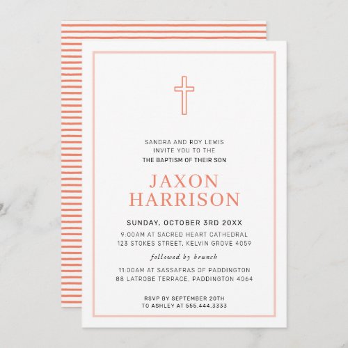 BAPTISM modern minimal cross simple terracotta Invitation