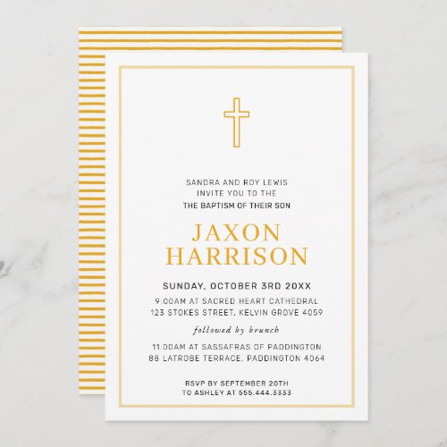 BAPTISM modern minimal cross simple yellow Invitation