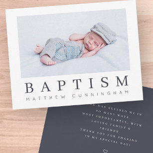 Baptism Modern Minimalist Custom Photo Thank You Card
